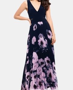 X by Xscape Pleated Chiffon Illusion Gown